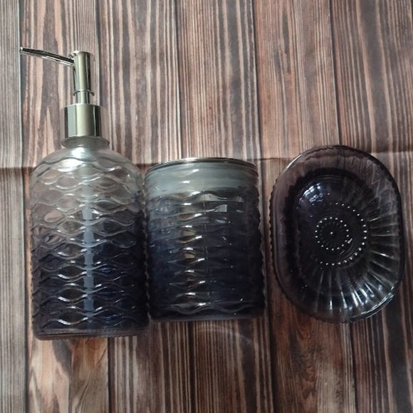 Glass Bathroom Accessories Set of 3 - Picture 1 of 6